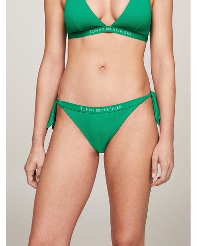 Tommy Hilfiger Bas de bikini ton sur ton à nouer à logo - Vert