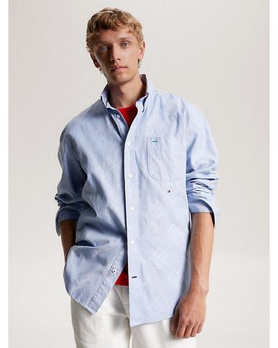 Tommy Hilfiger Premium Regular Fit Oxford-overhemd Met Monogram - Blauw