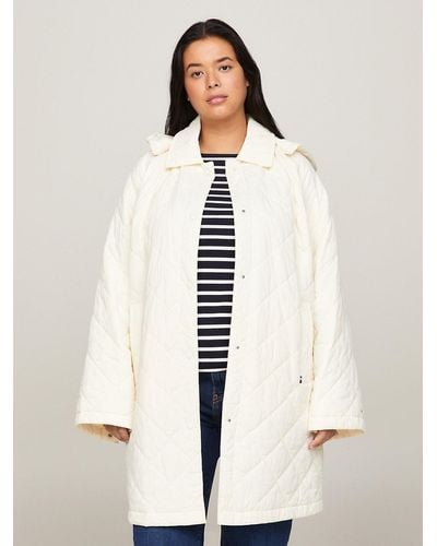 Tommy Hilfiger Curve Diamond Quilted Removable Hood Coat - Natural