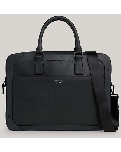 Tommy Hilfiger Petite sacoche fine pour ordinateur en cuir - Noir