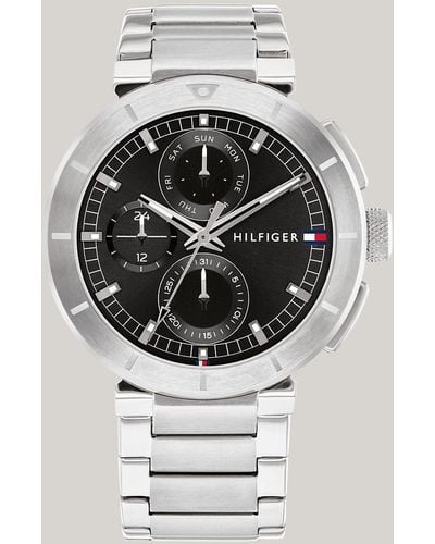 Tommy Hilfiger Black Dial Stainless Steel Chain-link Watch - Grey