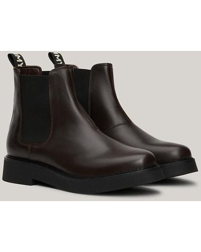 Tommy Hilfiger Repeat Logo Tape Leather Chelsea Boots - Brown