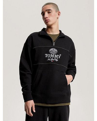 Tommy Hilfiger Relaxed Fit Sweatshirt Met Logo En Halve Rits - Zwart
