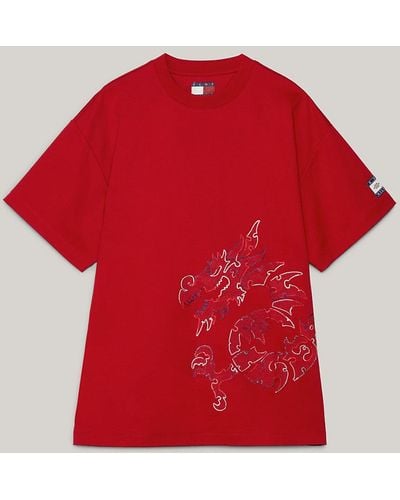 Tommy Hilfiger T-shirt mixte Tommy x CLOT à motif dragon - Rouge