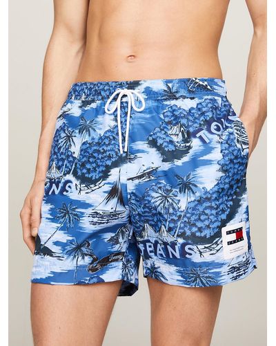 Tommy Hilfiger Heritage Logo Mid-length Slim Swim Shorts - Blue