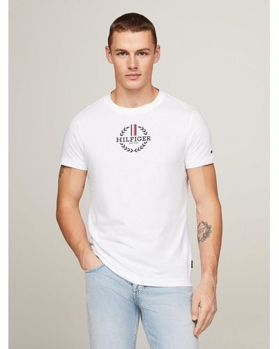 Tommy Hilfiger T-shirt ajusté Global Stripe à logo blason - Blanc