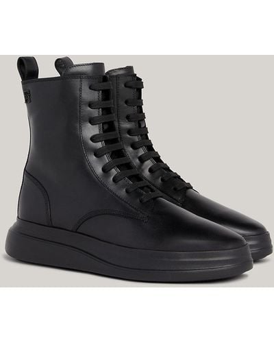 Tommy Hilfiger Leather Flat Mid Boot - Black