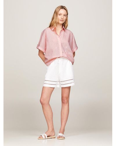 Tommy Hilfiger Broderie Anglaise Oversized Short Sleeve Shirt - Pink