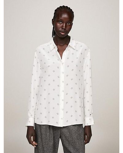 Tommy Hilfiger Camisa de seda con corte amplio y monogramas - Blanco