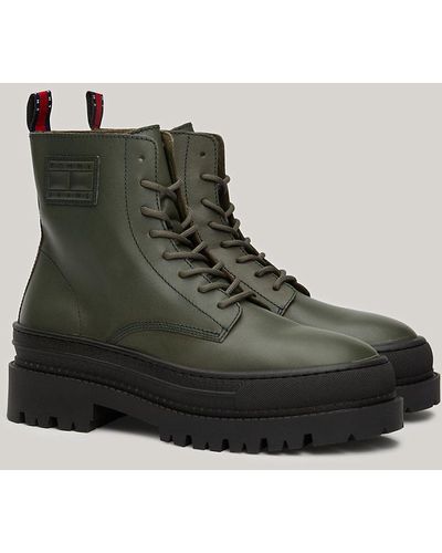 Tommy Hilfiger Leather Foxing Cleat Lace-up Boots - Green