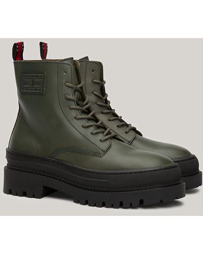 Tommy Hilfiger Bottes crantées en cuir à trépointe et lacets - Vert