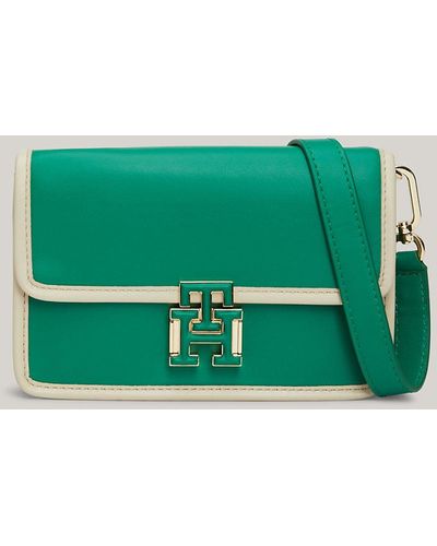 Tommy Hilfiger Push Lock Leather Crossover Bag - Green