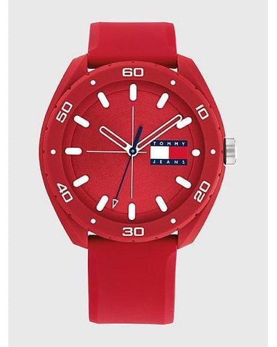 Tommy Hilfiger Reloj con correa de silicona roja - Rojo