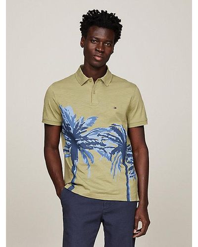 Tommy Hilfiger Regular Fit Polo Met Palmenprint - Blauw