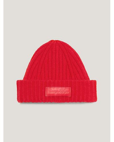 Tommy Hilfiger Beanie mit Logo-Patch - Rot