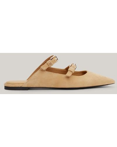 Tommy Hilfiger Suede Pointed Mules - Natural