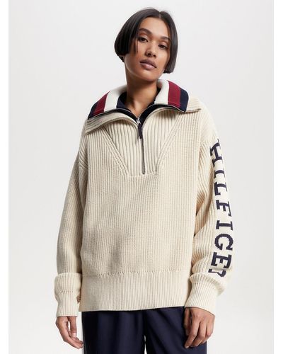 Tommy Hilfiger Half-zip Relaxed Fit Jumper - Natural
