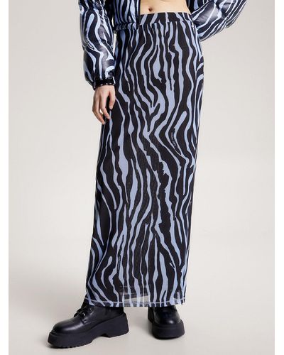 Tommy Hilfiger Zebra Low Rise Bodycon Maxi Skirt - Blue