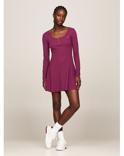 Tommy Hilfiger Ribbed Henley Fit And Flare Dress - Pink