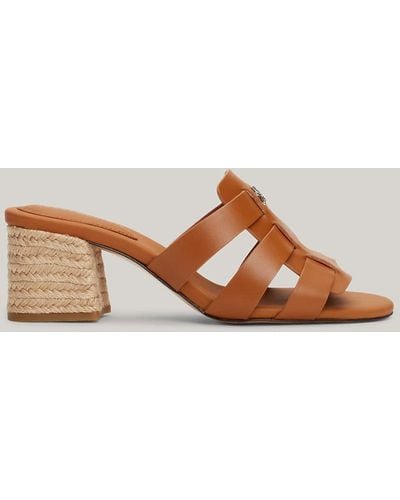 Tommy Hilfiger Rope Block Heel Cage Leather Sandals - Brown