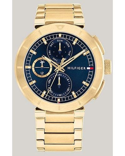 Tommy Hilfiger Vergoldete Armbanduhr mit marineblauem Zifferblatt - Mettallic
