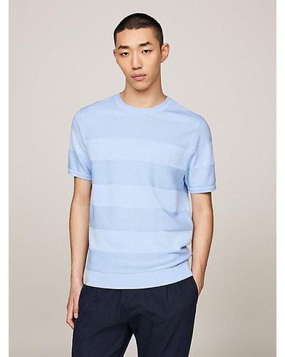 Tommy Hilfiger Smart Casual T-Shirt aus Strick mit Streifen - Blau