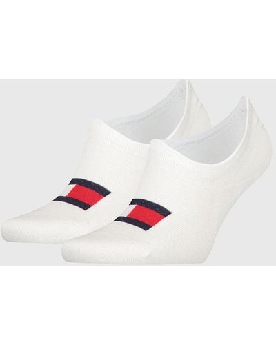 Tommy Hilfiger Lot de 2 paires de chaussettes invisibles à drapeau - Blanc