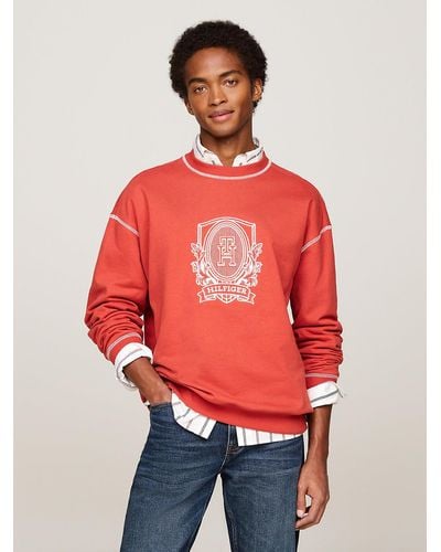 Tommy Hilfiger Contrast Stitch Logo Embroidery Jumper - Red