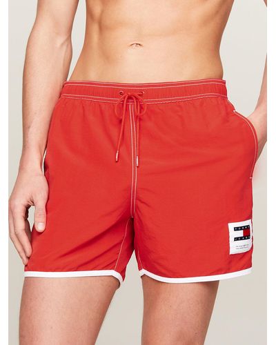 Tommy Hilfiger Contrast Mid Length Slim Swim Shorts - Red