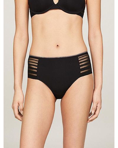 Tommy Hilfiger Slip Met Hoge Taille En Gestreept Mesh - Zwart