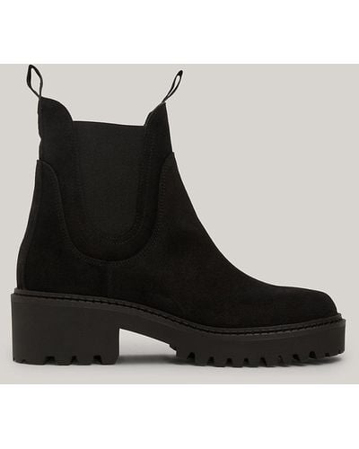 Tommy Hilfiger Suede Cleat Chunky Chelsea Boots - Black
