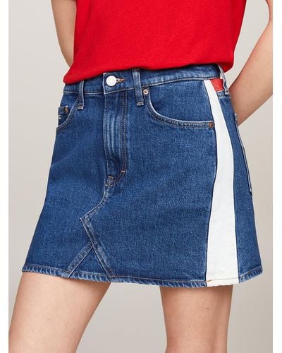 Tommy Hilfiger Izzie Archive Contrast Panel Denim Mini Skirt - Blue