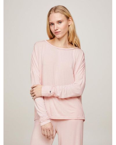Tommy Hilfiger Flag Embroidery Long Sleeve Pyjama T-shirt - Pink