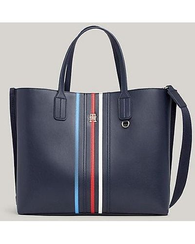Tommy Hilfiger Bolso satchel Iconic con raya distintiva - Azul