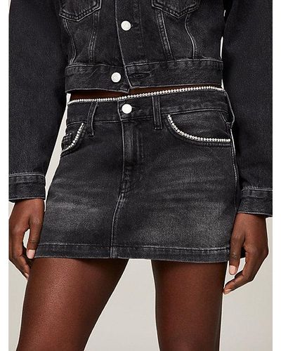 Tommy Hilfiger Bling Sophie Denim Minirok Met Stras - Zwart