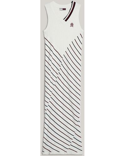 Tommy Hilfiger Crest Global Stripe Sleeveless Cable Jumper Dress - White