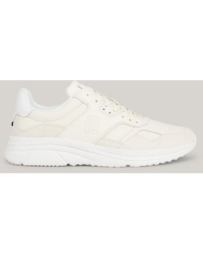Tommy Hilfiger Th Modern Mixed Texture Leather Runner Trainers - Natural