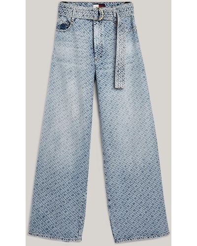 Tommy Hilfiger Crest Wide Leg Monogram Jeans - Blue