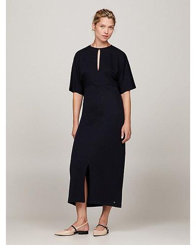 Tommy Hilfiger Fit And Flare Maxi-jurk Met Keyhole-opening - Zwart