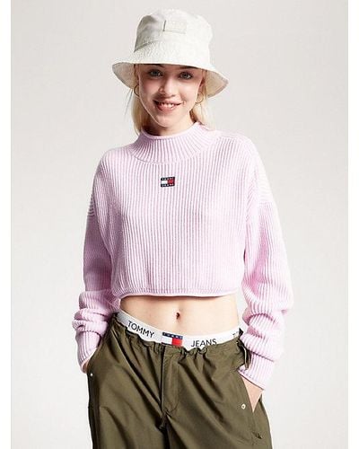Tommy Hilfiger Garment-dyed Cropped Fit Trui Met Badge - Roze