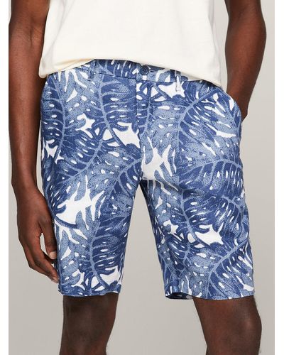 Tommy Hilfiger Harlem Tropical Print Skinny Linen Shorts - Blue