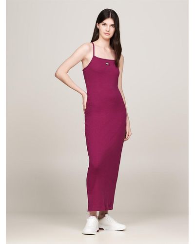 Tommy Hilfiger Badge Ribbed Strap Bodycon Maxi Dress - Pink