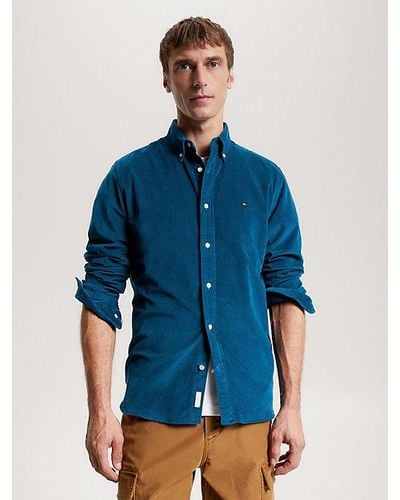 Tommy Hilfiger Camisa de pana con corte regular y logo - Azul