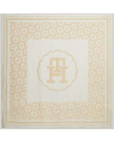 Tommy Hilfiger Linen Th Monogram Stamp Square Scarf - Natural