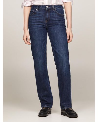 Tommy Hilfiger Mid Rise Straight Leg Whiskered Jeans - Blue