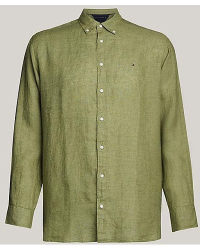 Tommy Hilfiger Plus Regular Overhemd Van Pigment-dyed Linnen - Groen
