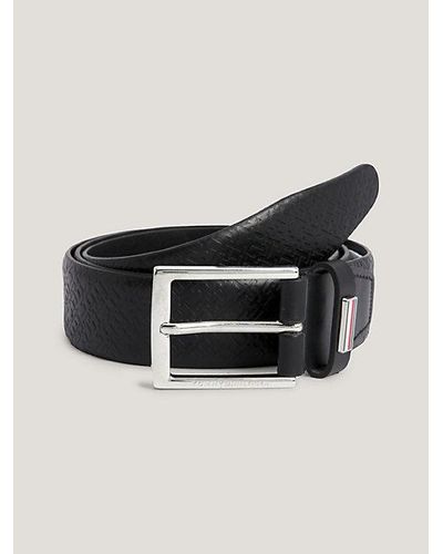 Tommy Hilfiger Th Business Riem Van Leer Met Monogram - Zwart