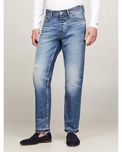 Tommy Hilfiger Moore Straight Tapered Jeans Met Onafgewerkte Zoom - Blauw