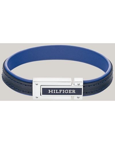 Tommy Hilfiger Fold-over Clasp Navy Leather Bracelet - Blue