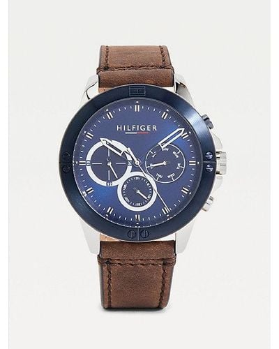 Tommy Hilfiger Reloj azul de acero con correa de piel